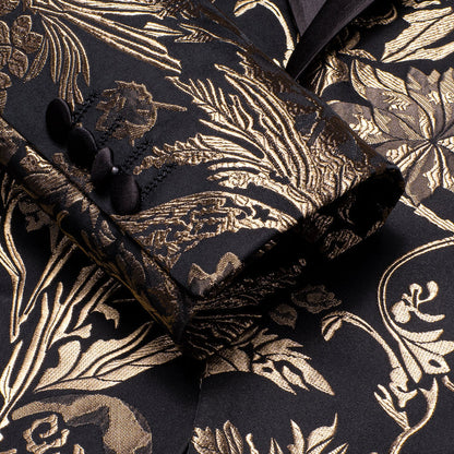 Luxury Black Golden Floral Men's Tuxedo Jacket tuxedo    - Sophisticated Gentlemen