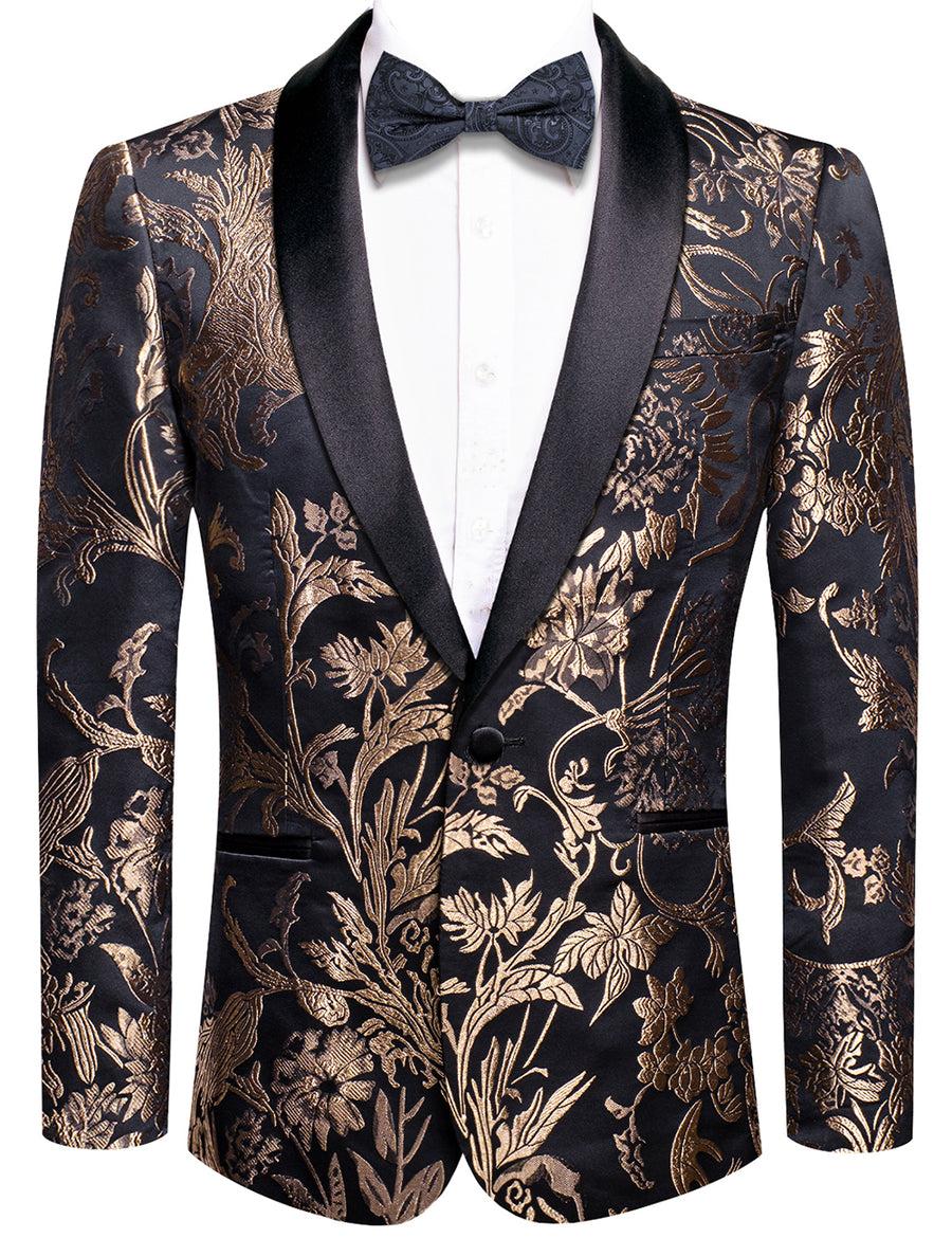 Luxury Black Golden Floral Men's Tuxedo Jacket tuxedo    - Sophisticated Gentlemen