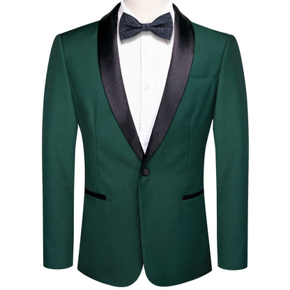 Sapphire Pine Green Solid Shawl Collar Silk Tuxedo Jacket tuxedo S (38)   - Sophisticated Gentlemen