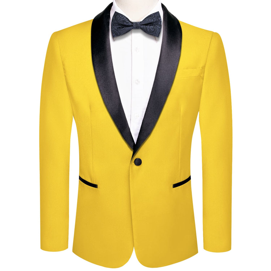 Gloss Butter Yellow Solid Shawl Collar Silk Tuxedo Jacket tuxedo S (38)   - Sophisticated Gentlemen
