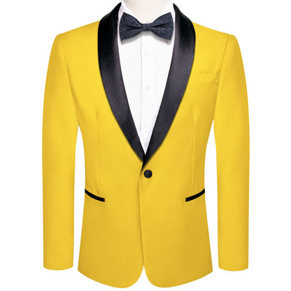 Gloss Butter Yellow Solid Shawl Collar Silk Tuxedo Jacket tuxedo S (38)   - Sophisticated Gentlemen