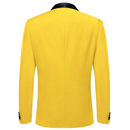 Gloss Butter Yellow Solid Shawl Collar Silk Tuxedo Jacket tuxedo    - Sophisticated Gentlemen