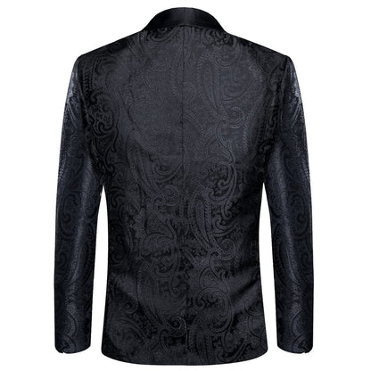 Coal Black Floral Jacquard Shawl Collar Suit Tuxedo Jacket tuxedo    - Sophisticated Gentlemen