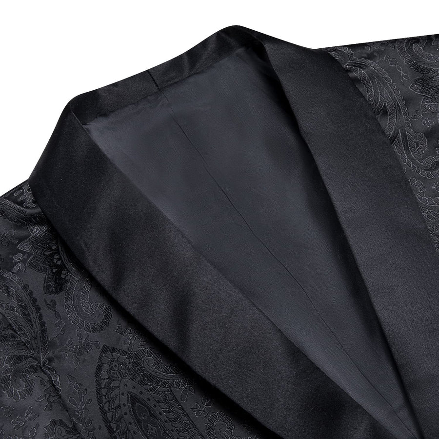Coal Black Floral Jacquard Shawl Collar Suit Tuxedo Jacket tuxedo    - Sophisticated Gentlemen