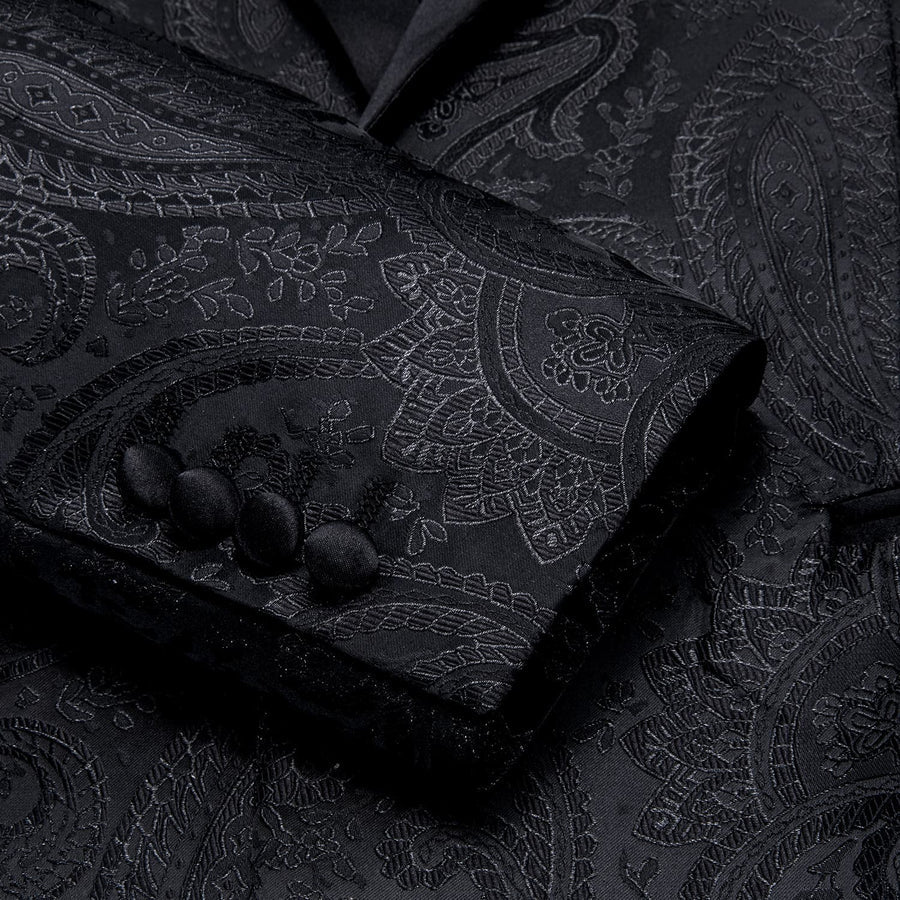 Coal Black Floral Jacquard Shawl Collar Suit Tuxedo Jacket tuxedo    - Sophisticated Gentlemen