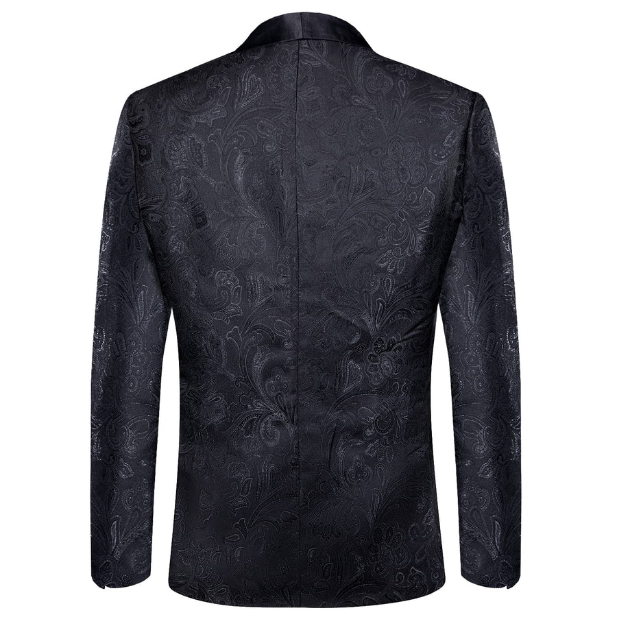 Black Floral Jacquard Shawl Collar Suit Tuxedo Jacket tuxedo    - Sophisticated Gentlemen