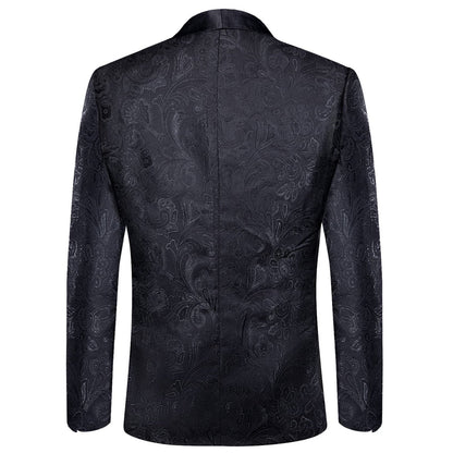 Black Floral Jacquard Shawl Collar Suit Tuxedo Jacket tuxedo    - Sophisticated Gentlemen