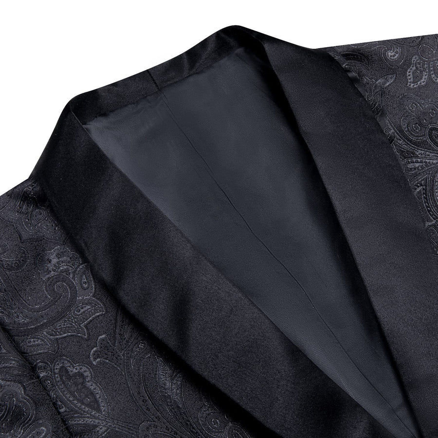 Black Floral Jacquard Shawl Collar Suit Tuxedo Jacket tuxedo    - Sophisticated Gentlemen