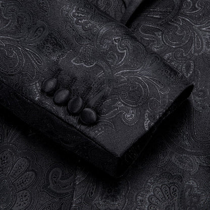 Black Floral Jacquard Shawl Collar Suit Tuxedo Jacket tuxedo    - Sophisticated Gentlemen