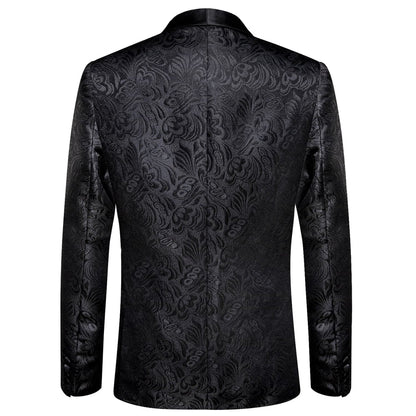 Black Floral Shawl Collar Silk Tuxedo Jacket tuxedo    - Sophisticated Gentlemen
