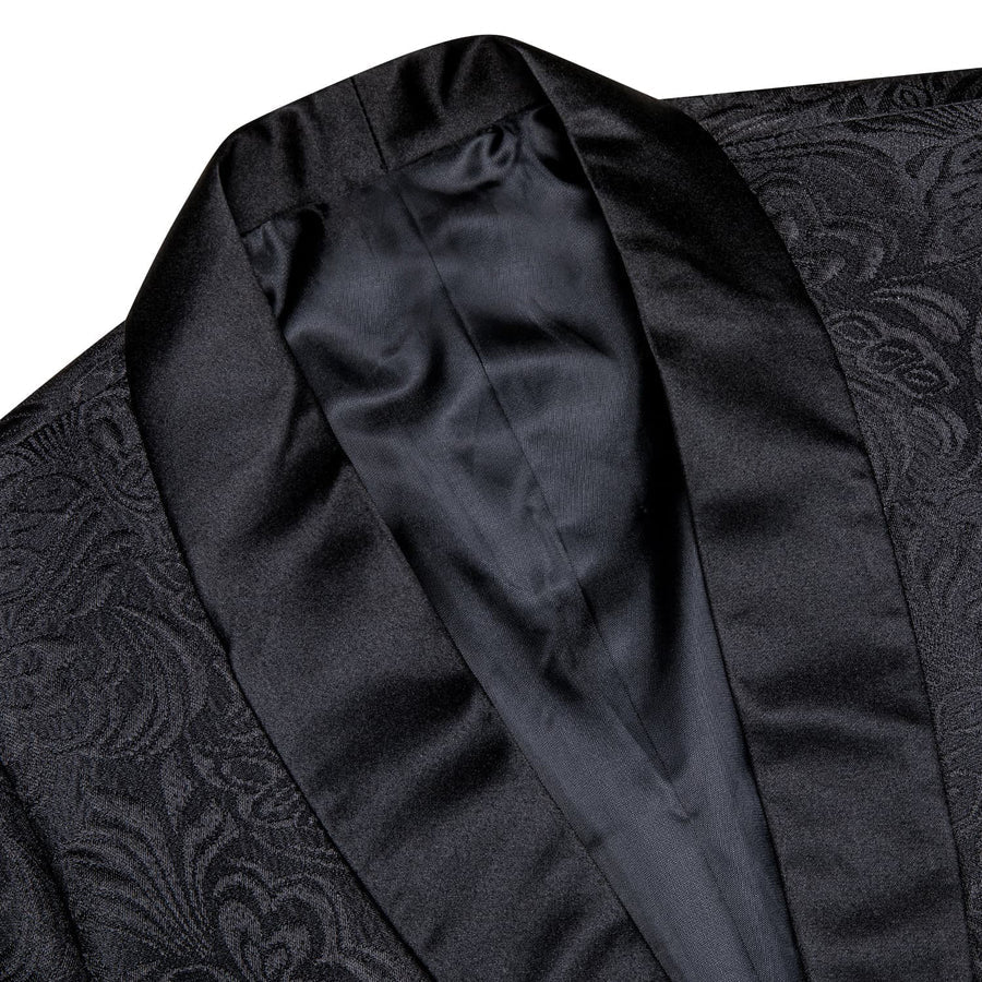 Black Floral Shawl Collar Silk Tuxedo Jacket tuxedo    - Sophisticated Gentlemen