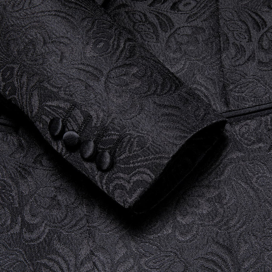 Black Floral Shawl Collar Silk Tuxedo Jacket tuxedo    - Sophisticated Gentlemen