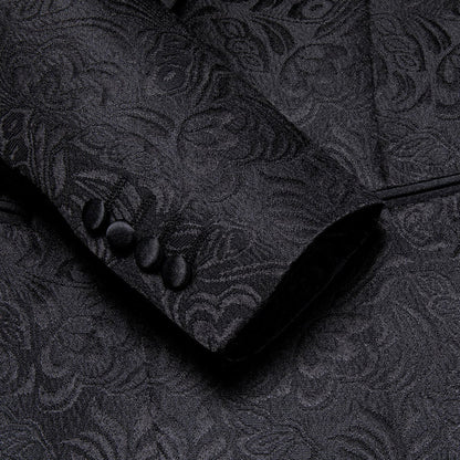 Black Floral Shawl Collar Silk Tuxedo Jacket tuxedo    - Sophisticated Gentlemen