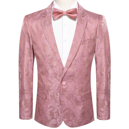 Rose Pink Paisley Notched Collar Silk Suit Tuxedo Jacket tuxedo S (38)   - Sophisticated Gentlemen