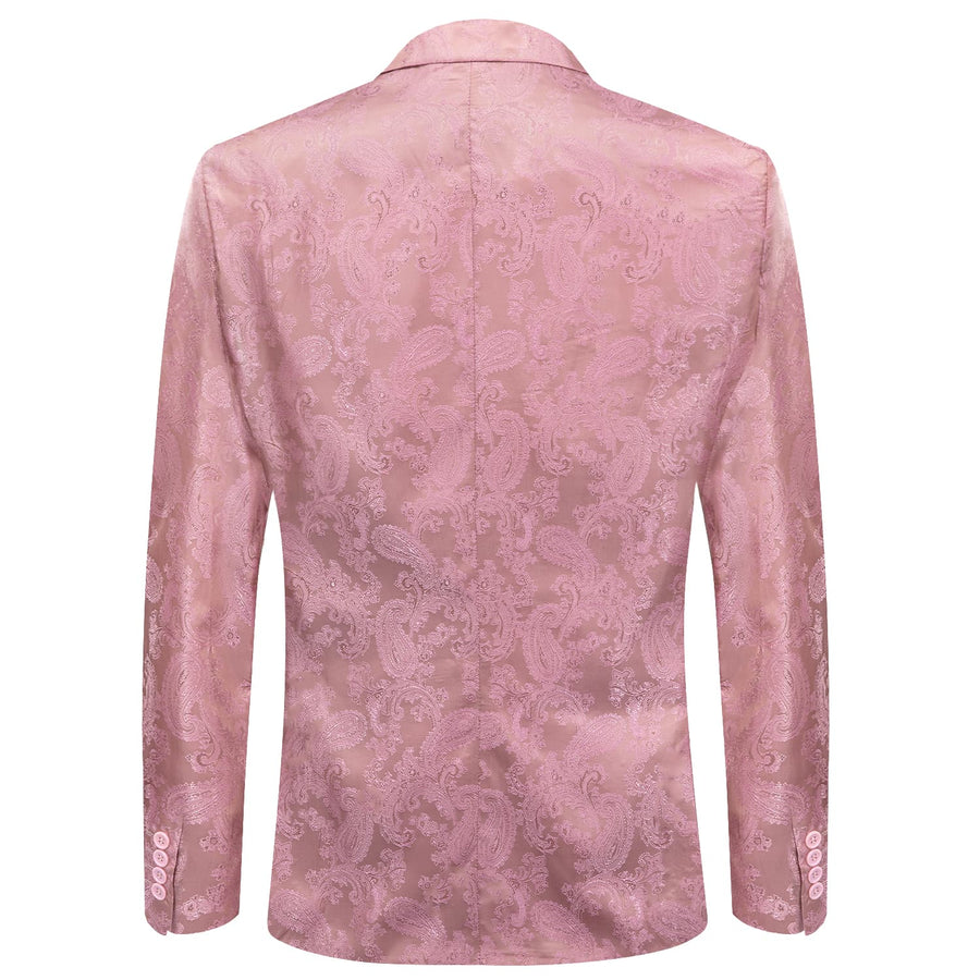 Rose Pink Paisley Notched Collar Silk Suit Tuxedo Jacket tuxedo    - Sophisticated Gentlemen