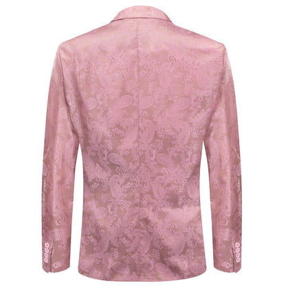 Rose Pink Paisley Notched Collar Silk Suit Tuxedo Jacket tuxedo    - Sophisticated Gentlemen