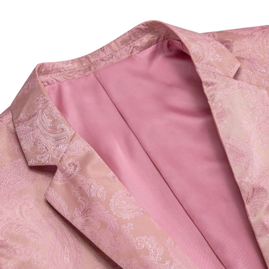 Rose Pink Paisley Notched Collar Silk Suit Tuxedo Jacket tuxedo    - Sophisticated Gentlemen