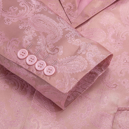 Rose Pink Paisley Notched Collar Silk Suit Tuxedo Jacket tuxedo    - Sophisticated Gentlemen