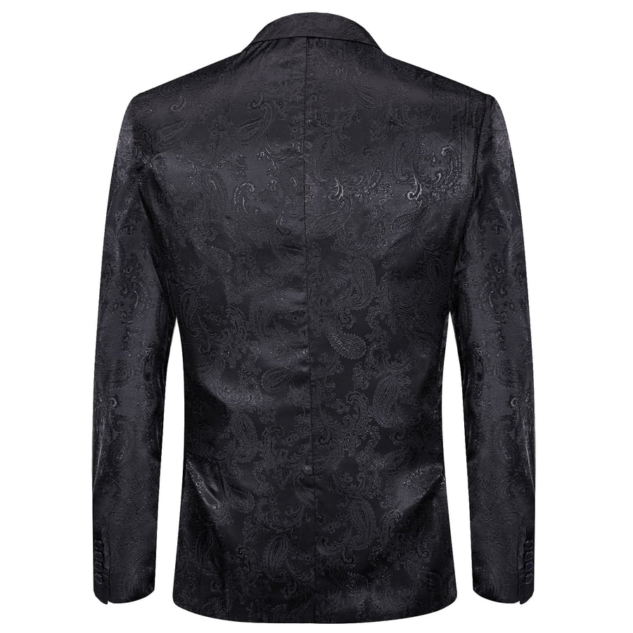 Crow Black Paisley Notched Collar Silk Suit Tuxedo Jacket tuxedo    - Sophisticated Gentlemen