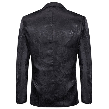 Crow Black Paisley Notched Collar Silk Suit Tuxedo Jacket tuxedo    - Sophisticated Gentlemen