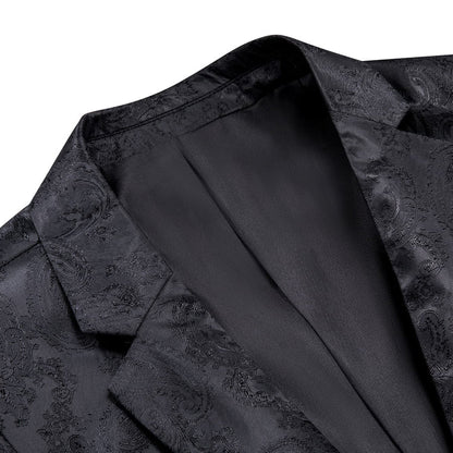 Crow Black Paisley Notched Collar Silk Suit Tuxedo Jacket tuxedo    - Sophisticated Gentlemen