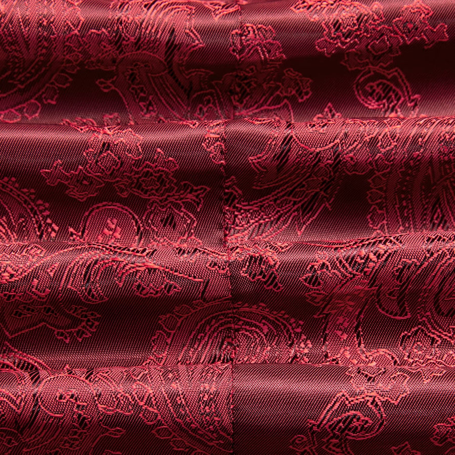 Cherry Red Paisley Notched Collar Silk Suit Tuxedo Jacket tuxedo    - Sophisticated Gentlemen