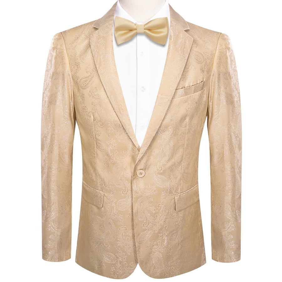 Champagne Paisley Notched Collar Silk Suit Tuxedo Jacket tuxedo S (38)   - Sophisticated Gentlemen