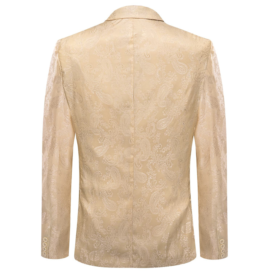 Champagne Paisley Notched Collar Silk Suit Tuxedo Jacket tuxedo    - Sophisticated Gentlemen