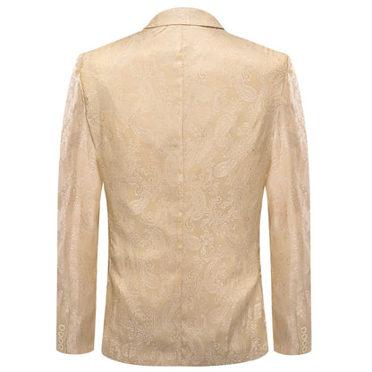 Champagne Paisley Notched Collar Silk Suit Tuxedo Jacket tuxedo    - Sophisticated Gentlemen