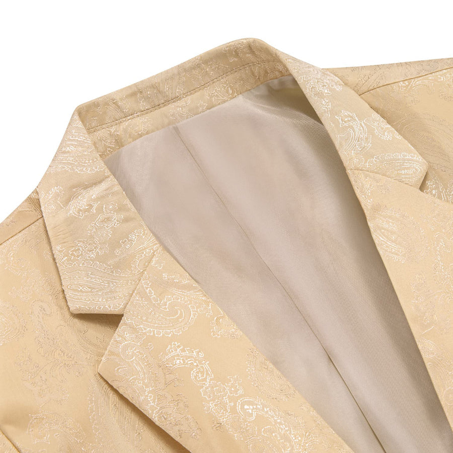 Champagne Paisley Notched Collar Silk Suit Tuxedo Jacket tuxedo    - Sophisticated Gentlemen