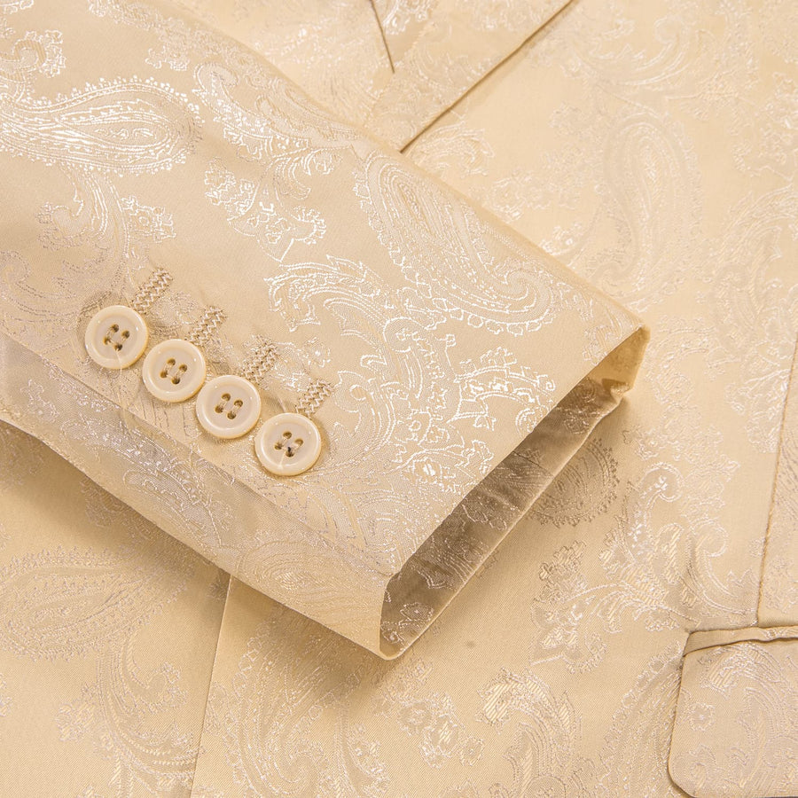 Champagne Paisley Notched Collar Silk Suit Tuxedo Jacket tuxedo    - Sophisticated Gentlemen