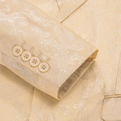 Champagne Paisley Notched Collar Silk Suit Tuxedo Jacket tuxedo    - Sophisticated Gentlemen
