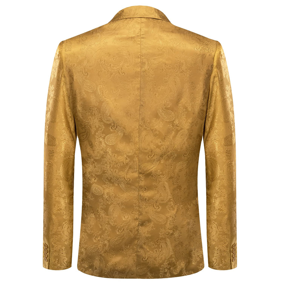 Yellow Paisley Notched Collar Silk Suit Tuxedo Jacket tuxedo    - Sophisticated Gentlemen