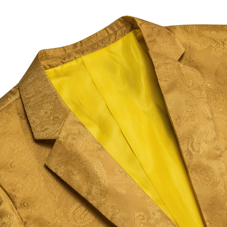 Yellow Paisley Notched Collar Silk Suit Tuxedo Jacket tuxedo    - Sophisticated Gentlemen