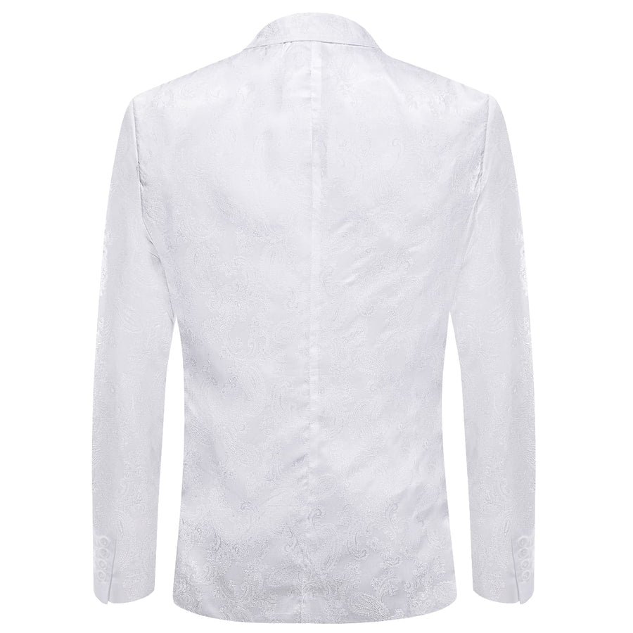 Ghost White Paisley Notched Collar Silk Suit Tuxedo Jacket tuxedo    - Sophisticated Gentlemen