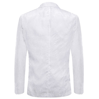 Ghost White Paisley Notched Collar Silk Suit Tuxedo Jacket tuxedo    - Sophisticated Gentlemen