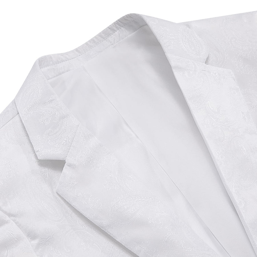 Ghost White Paisley Notched Collar Silk Suit Tuxedo Jacket tuxedo    - Sophisticated Gentlemen