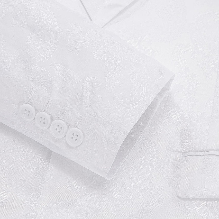 Ghost White Paisley Notched Collar Silk Suit Tuxedo Jacket tuxedo    - Sophisticated Gentlemen
