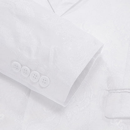 Ghost White Paisley Notched Collar Silk Suit Tuxedo Jacket tuxedo    - Sophisticated Gentlemen