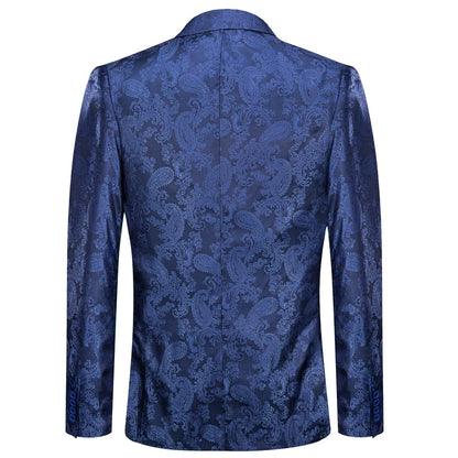 Navy Blue Paisley Notched Collar Silk Suit Tuxedo Jacket tuxedo    - Sophisticated Gentlemen