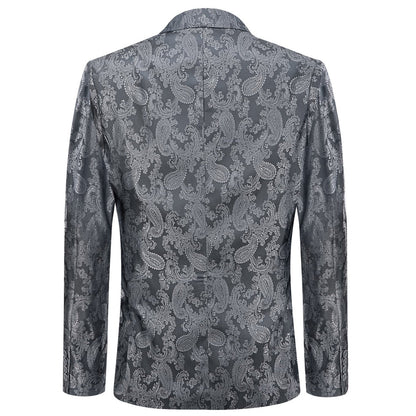 Smoke Gray Paisley Notched Collar Silk Suit Tuxedo Jacket tuxedo    - Sophisticated Gentlemen
