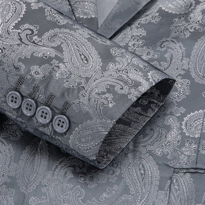 Smoke Gray Paisley Notched Collar Silk Suit Tuxedo Jacket tuxedo    - Sophisticated Gentlemen
