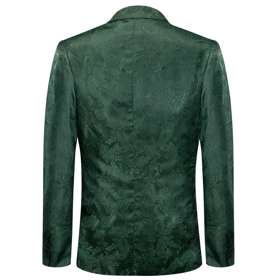 Sapphire Pine Green Paisley Notched Collar Silk Suit Tuxedo Jacket tuxedo    - Sophisticated Gentlemen
