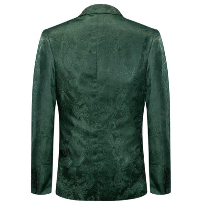 Sapphire Pine Green Paisley Notched Collar Silk Suit Tuxedo Jacket tuxedo    - Sophisticated Gentlemen