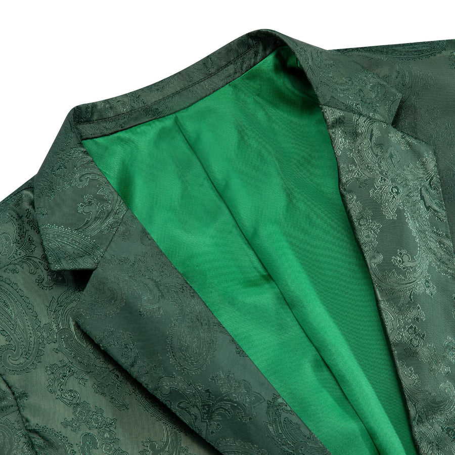 Sapphire Pine Green Paisley Notched Collar Silk Suit Tuxedo Jacket tuxedo    - Sophisticated Gentlemen