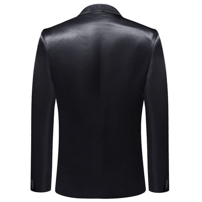 Midnight Black Satin Notched Collar Suit Tuxedo Jacket tuxedo    - Sophisticated Gentlemen