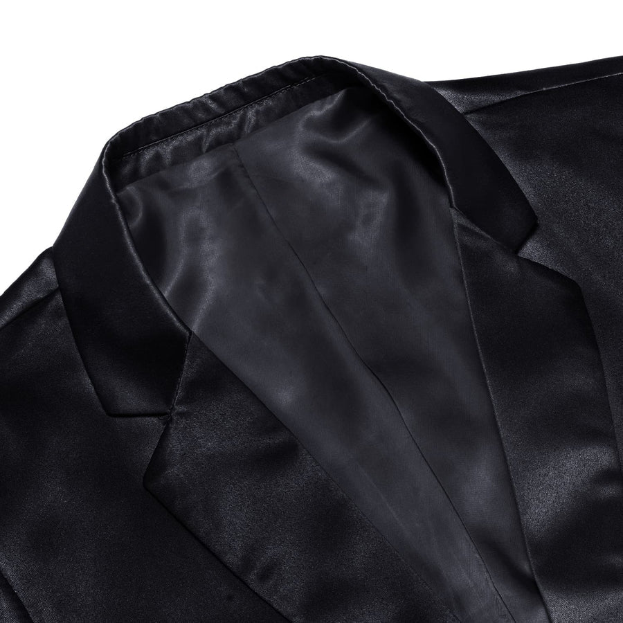 Midnight Black Satin Notched Collar Suit Tuxedo Jacket tuxedo    - Sophisticated Gentlemen