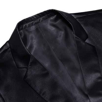 Midnight Black Satin Notched Collar Suit Tuxedo Jacket tuxedo    - Sophisticated Gentlemen