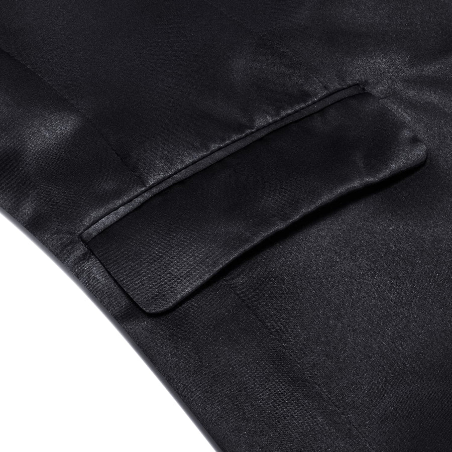 Midnight Black Satin Notched Collar Suit Tuxedo Jacket tuxedo    - Sophisticated Gentlemen