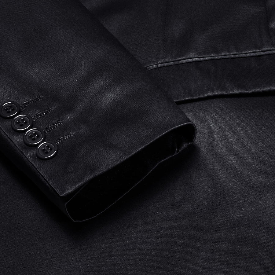 Midnight Black Satin Notched Collar Suit Tuxedo Jacket tuxedo    - Sophisticated Gentlemen